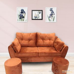 Chi tiết bộ sofa văng nhung đẹm rời 2 lớp màu cam Màu sản phẩm: Màu cam (lựa chọn màu khác xin quý khách vui lòng liên hệ bộ phận bán hàng để lựa chọn mẫu vải theo yêu cầu).
