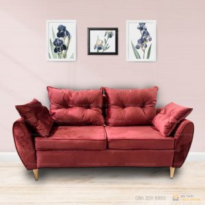 Chi tiết bộ sofa văng nhung đẹm rời 2 lớp Bộ Sofa văng nỉ đệm rời màu đỏ là dòng sofa dạng đệm rời, gối tựa rời kết hợp khung gỗ tự nhiên đã qua tẩm sấy chống được mối mọt.